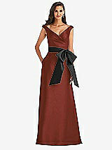 Front View Thumbnail - Auburn Moon & Black Off-the-Shoulder Bow-Waist Maxi Dress with Pockets