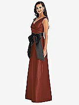 Side View Thumbnail - Auburn Moon & Black Off-the-Shoulder Bow-Waist Maxi Dress with Pockets