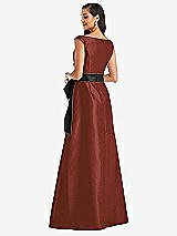 Rear View Thumbnail - Auburn Moon & Black Off-the-Shoulder Bow-Waist Maxi Dress with Pockets