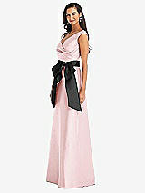 Side View Thumbnail - Ballet Pink & Black Off-the-Shoulder Bow-Waist Maxi Dress with Pockets