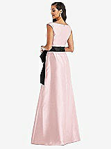 Rear View Thumbnail - Ballet Pink & Black Off-the-Shoulder Bow-Waist Maxi Dress with Pockets