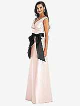 Side View Thumbnail - Blush & Black Off-the-Shoulder Bow-Waist Maxi Dress with Pockets