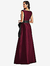 Rear View Thumbnail - Cabernet & Black Off-the-Shoulder Bow-Waist Maxi Dress with Pockets