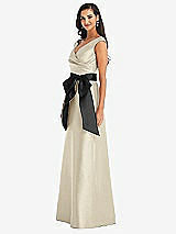 Side View Thumbnail - Champagne & Black Off-the-Shoulder Bow-Waist Maxi Dress with Pockets