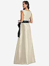 Rear View Thumbnail - Champagne & Black Off-the-Shoulder Bow-Waist Maxi Dress with Pockets