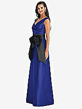 Side View Thumbnail - Cobalt Blue & Black Off-the-Shoulder Bow-Waist Maxi Dress with Pockets