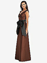 Side View Thumbnail - Cognac & Black Off-the-Shoulder Bow-Waist Maxi Dress with Pockets