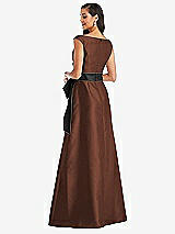Rear View Thumbnail - Cognac & Black Off-the-Shoulder Bow-Waist Maxi Dress with Pockets