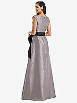 Rear View Thumbnail - Cashmere Gray & Black Off-the-Shoulder Bow-Waist Maxi Dress with Pockets