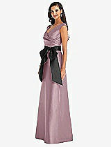 Side View Thumbnail - Dusty Rose & Black Off-the-Shoulder Bow-Waist Maxi Dress with Pockets