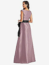 Rear View Thumbnail - Dusty Rose & Black Off-the-Shoulder Bow-Waist Maxi Dress with Pockets