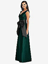 Side View Thumbnail - Evergreen & Black Off-the-Shoulder Bow-Waist Maxi Dress with Pockets