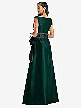 Rear View Thumbnail - Evergreen & Black Off-the-Shoulder Bow-Waist Maxi Dress with Pockets