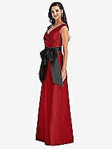 Side View Thumbnail - Garnet & Black Off-the-Shoulder Bow-Waist Maxi Dress with Pockets