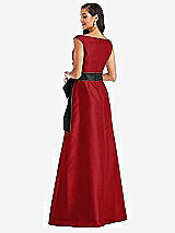 Rear View Thumbnail - Garnet & Black Off-the-Shoulder Bow-Waist Maxi Dress with Pockets