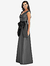 Side View Thumbnail - Gunmetal & Black Off-the-Shoulder Bow-Waist Maxi Dress with Pockets
