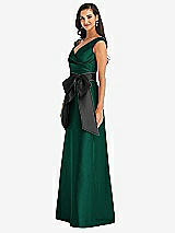 Side View Thumbnail - Hunter Green & Black Off-the-Shoulder Bow-Waist Maxi Dress with Pockets