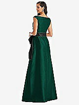 Rear View Thumbnail - Hunter Green & Black Off-the-Shoulder Bow-Waist Maxi Dress with Pockets