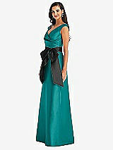 Side View Thumbnail - Jade & Black Off-the-Shoulder Bow-Waist Maxi Dress with Pockets