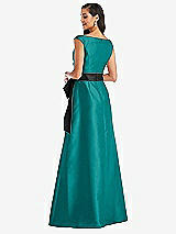 Rear View Thumbnail - Jade & Black Off-the-Shoulder Bow-Waist Maxi Dress with Pockets
