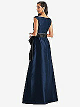Rear View Thumbnail - Midnight Navy & Black Off-the-Shoulder Bow-Waist Maxi Dress with Pockets