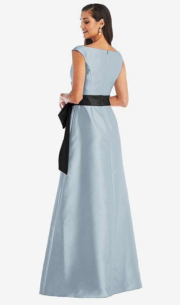 Back View - Mist & Black Off-the-Shoulder Bow-Waist Maxi Dress with Pockets