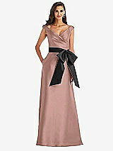 Front View Thumbnail - Neu Nude & Black Off-the-Shoulder Bow-Waist Maxi Dress with Pockets