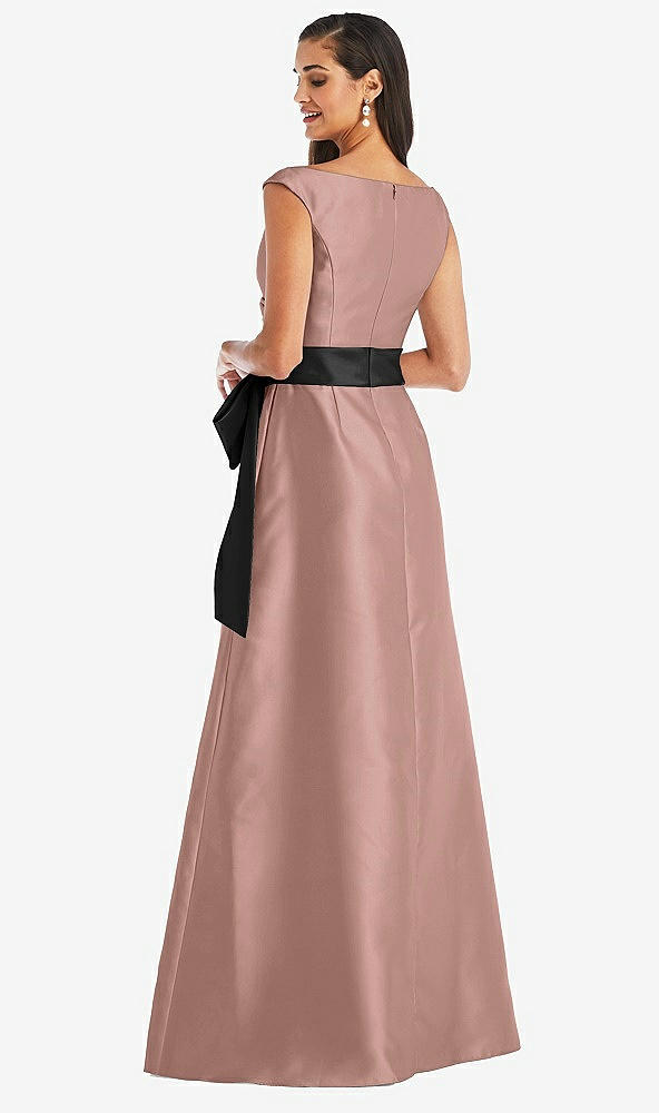 Back View - Neu Nude & Black Off-the-Shoulder Bow-Waist Maxi Dress with Pockets