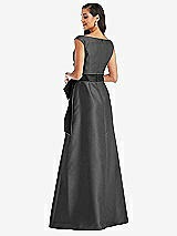 Rear View Thumbnail - Pewter & Black Off-the-Shoulder Bow-Waist Maxi Dress with Pockets