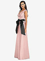 Side View Thumbnail - Rose - PANTONE Rose Quartz & Black Off-the-Shoulder Bow-Waist Maxi Dress with Pockets