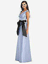Side View Thumbnail - Sky Blue & Black Off-the-Shoulder Bow-Waist Maxi Dress with Pockets