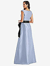 Rear View Thumbnail - Sky Blue & Black Off-the-Shoulder Bow-Waist Maxi Dress with Pockets