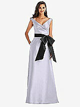 Front View Thumbnail - Silver Dove & Black Off-the-Shoulder Bow-Waist Maxi Dress with Pockets