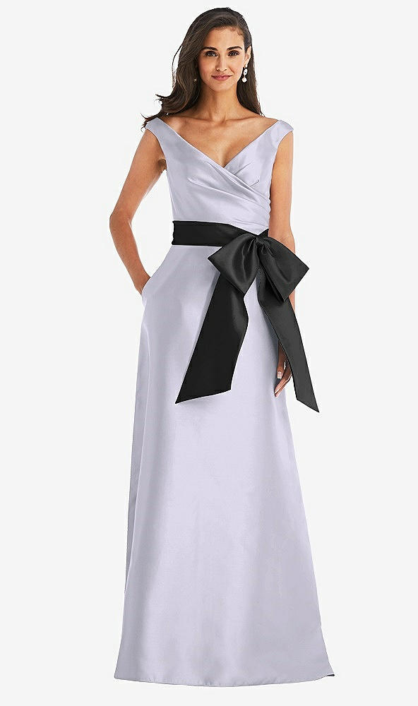 Front View - Silver Dove & Black Off-the-Shoulder Bow-Waist Maxi Dress with Pockets