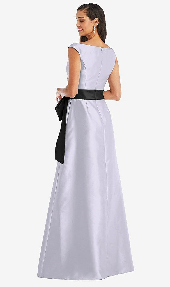 Back View - Silver Dove & Black Off-the-Shoulder Bow-Waist Maxi Dress with Pockets