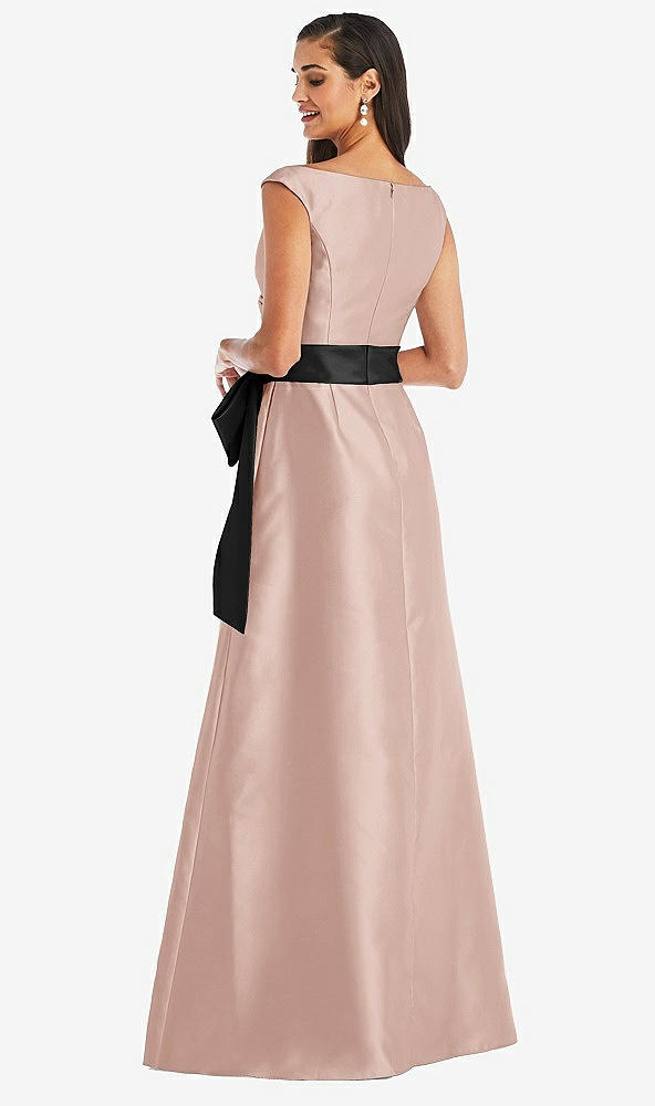 Back View - Toasted Sugar & Black Off-the-Shoulder Bow-Waist Maxi Dress with Pockets