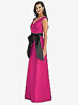 Side View Thumbnail - Think Pink & Black Off-the-Shoulder Bow-Waist Maxi Dress with Pockets
