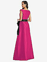 Rear View Thumbnail - Think Pink & Black Off-the-Shoulder Bow-Waist Maxi Dress with Pockets