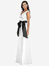 Side View Thumbnail - White & Black Off-the-Shoulder Bow-Waist Maxi Dress with Pockets