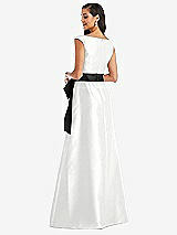 Rear View Thumbnail - White & Black Off-the-Shoulder Bow-Waist Maxi Dress with Pockets