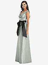 Side View Thumbnail - Willow Green & Black Off-the-Shoulder Bow-Waist Maxi Dress with Pockets
