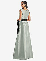 Rear View Thumbnail - Willow Green & Black Off-the-Shoulder Bow-Waist Maxi Dress with Pockets