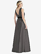 Rear View Thumbnail - Caviar Gray & Black High-Neck Bow-Waist Maxi Dress with Pockets