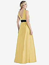 Rear View Thumbnail - Maize & Black High-Neck Bow-Waist Maxi Dress with Pockets