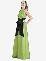 Side View Thumbnail - Mojito & Black High-Neck Bow-Waist Maxi Dress with Pockets