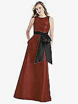 Front View Thumbnail - Auburn Moon & Black High-Neck Bow-Waist Maxi Dress with Pockets