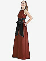 Side View Thumbnail - Auburn Moon & Black High-Neck Bow-Waist Maxi Dress with Pockets