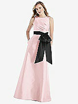 Front View Thumbnail - Ballet Pink & Black High-Neck Bow-Waist Maxi Dress with Pockets