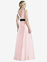 Rear View Thumbnail - Ballet Pink & Black High-Neck Bow-Waist Maxi Dress with Pockets