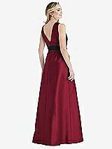 Rear View Thumbnail - Burgundy & Black High-Neck Bow-Waist Maxi Dress with Pockets